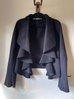 Black Draped Open-Front Womens Jacket